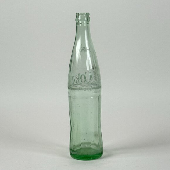 Vintage 1984 Coca-Cola 16 Oz Embossed Green Glass Bottle Classic Design - Picture 1 of 5